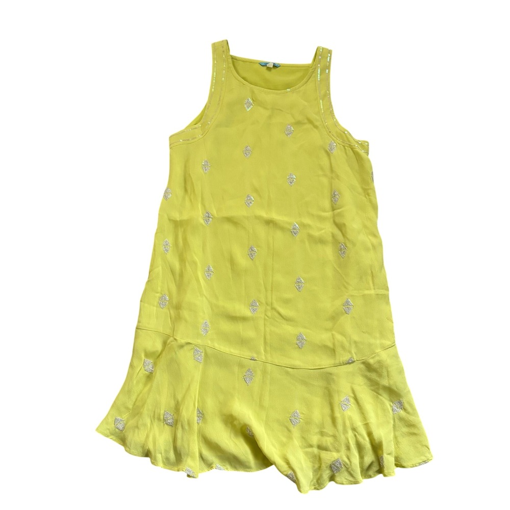 Leifnotes Anthropologie‎ Shift Dress Womens 4 Yellow Sequin Diamond Drop Waist